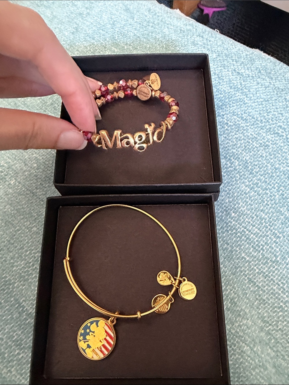 2 Disney Alex and Ani Gold Bracelets 'Magic' Charm Bracelet